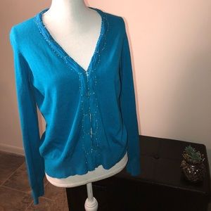 Russell Kemp New York BeadedTurquoise Cardigan XL